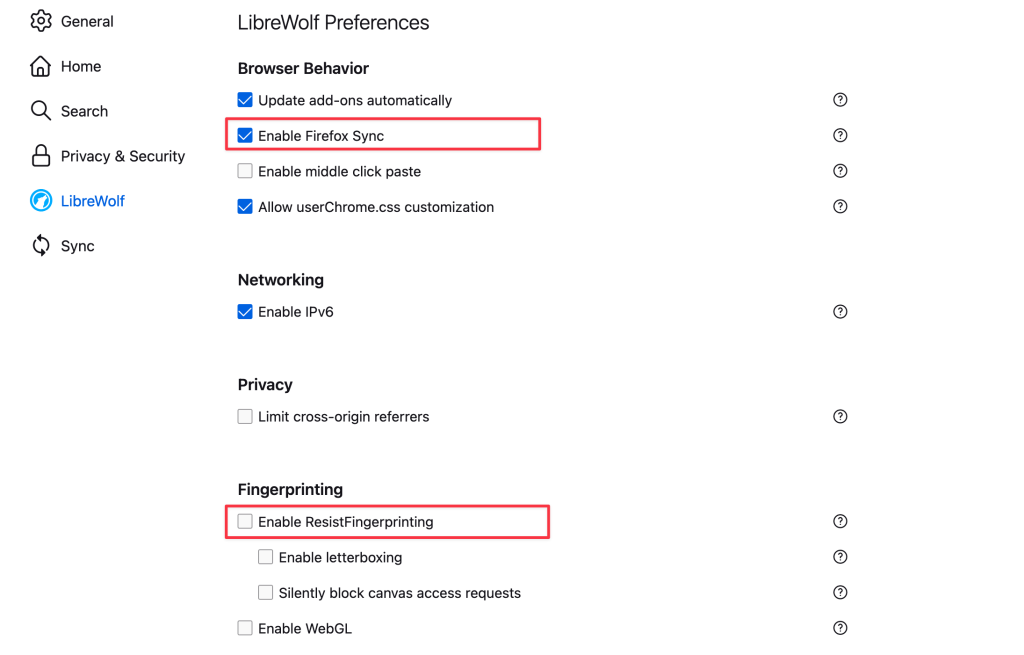 Librewolf Sync Problem 同步问题和 Fingerprinting 隐私保护